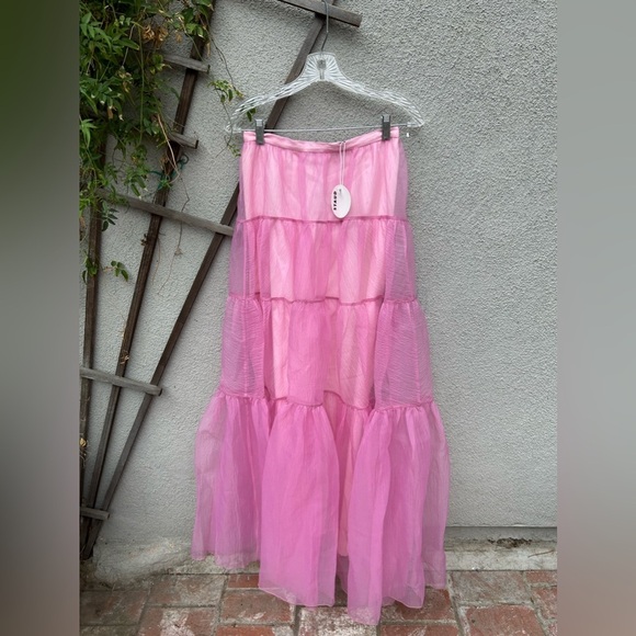 STAUD Organza Dragon Tiered Skirt Pink New With Tags! - Picture 4 of 7